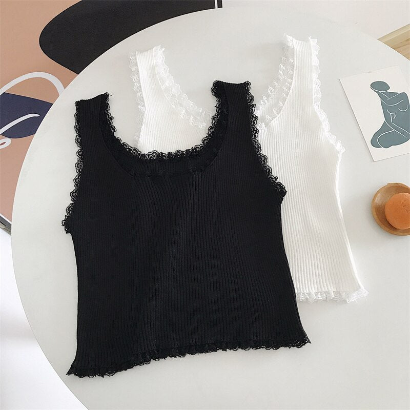 Women Sexy Lace Tank Top For Femal Basic Solid Inner Outer Wear