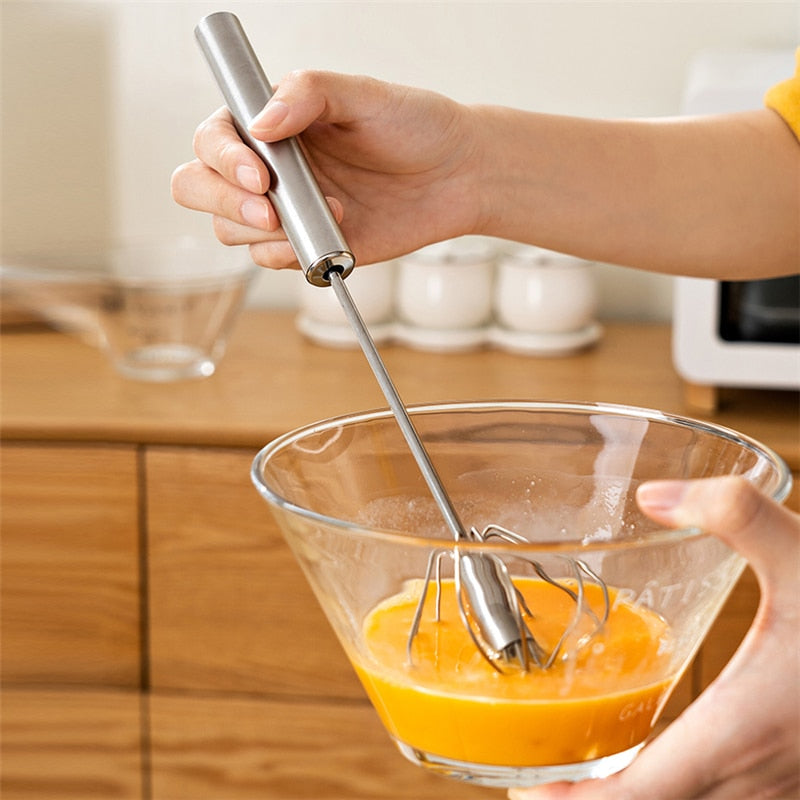 Semi Automatic Mixer Egg Beater Manual Self Turning Stainless Steel Easy Whisk Hand Blender