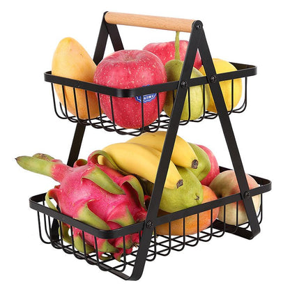 2-tier Metal Fruit Basket Vegetables Bread Rack Picnic Basket