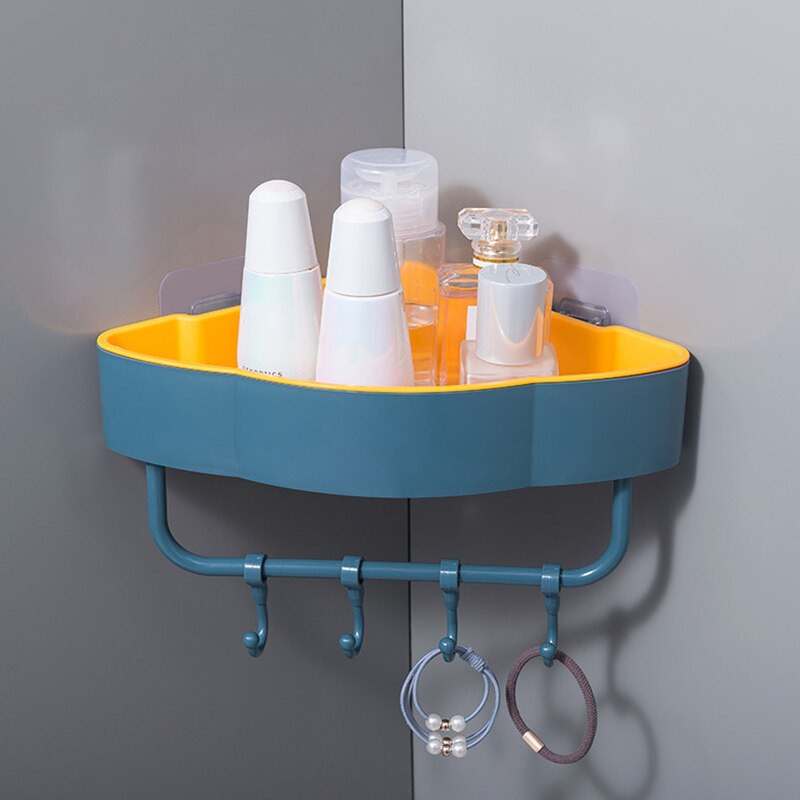 Triangle Storage Rack With Hooks Shampoo Shower Gel Storage Rack