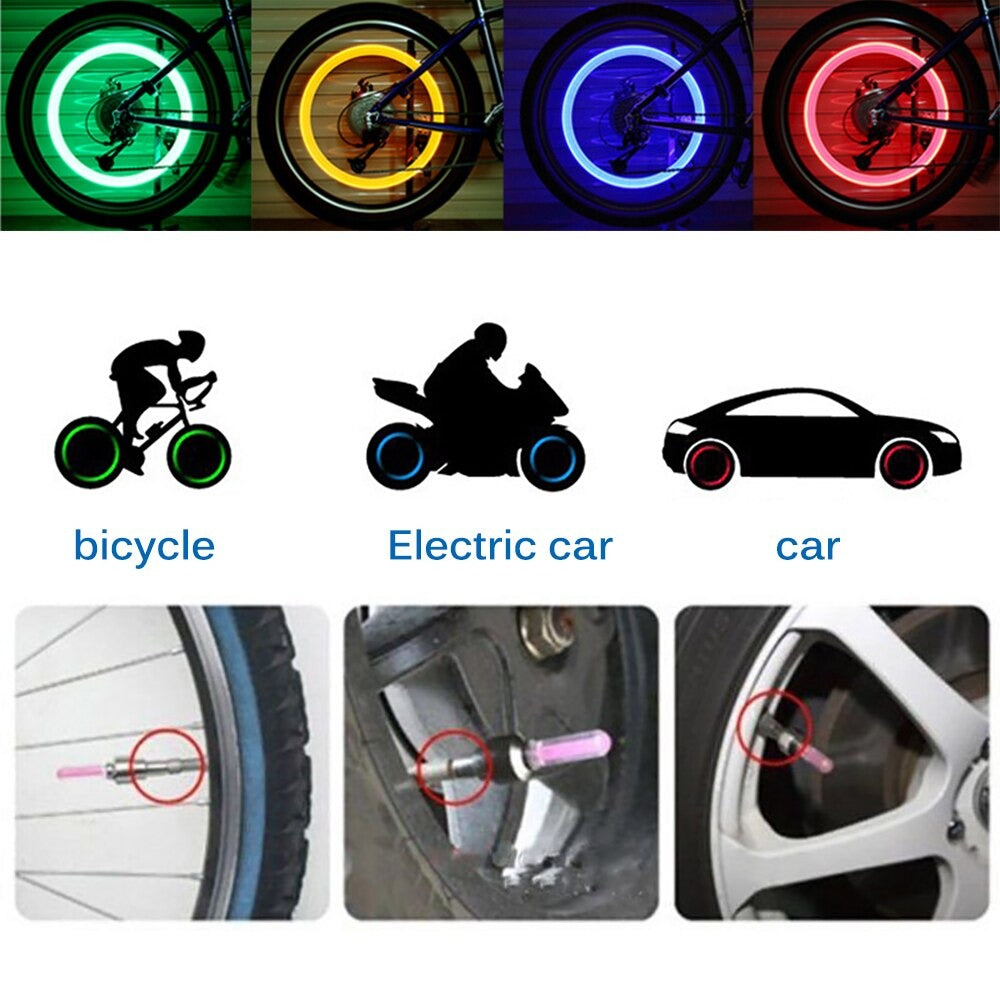 2 Pcs Car Wheel LED Light, Motorcycle Bike Tire Vale Cap